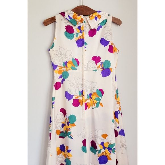 70s Satin Floral Winged Collar Keyhole Bust 1970s Handmade Vintage Maxi Dress - Picture 13 of 15